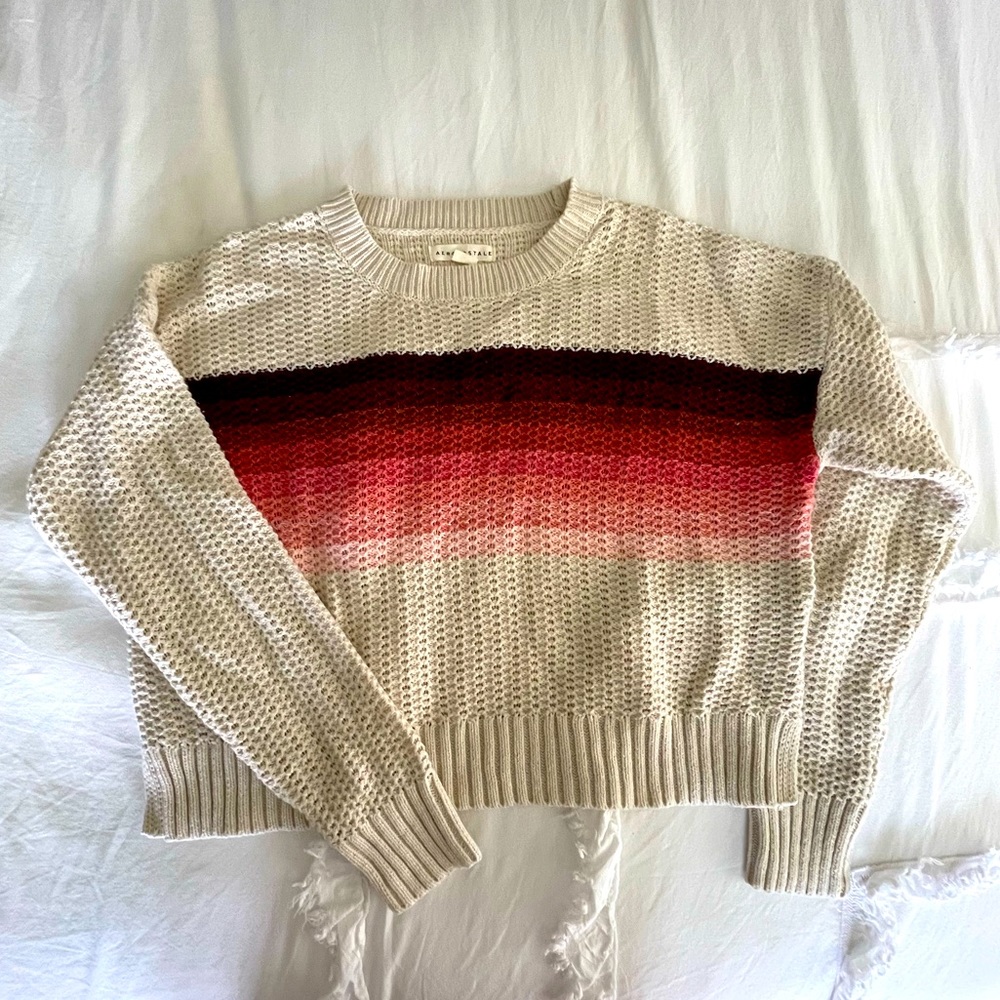 Aeropostale Ombre Knit Gradient Sweater - Pink & Cream - Size M